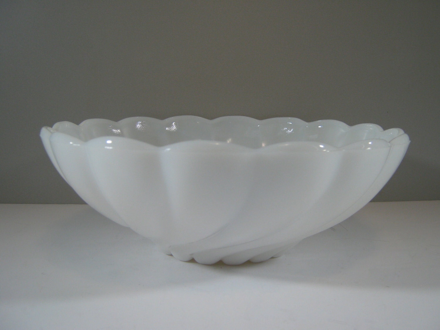White Glass Bowl: White Glass Hazel Atlas Colonial Swirl Bowl, Vintage White Swirl Glass Bowl