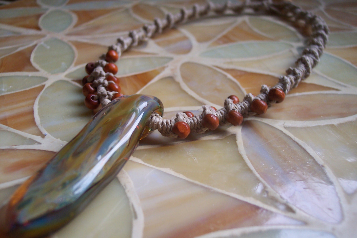 Hemp Necklace - Glass Pendant - Glass Pendant Hemp Necklace