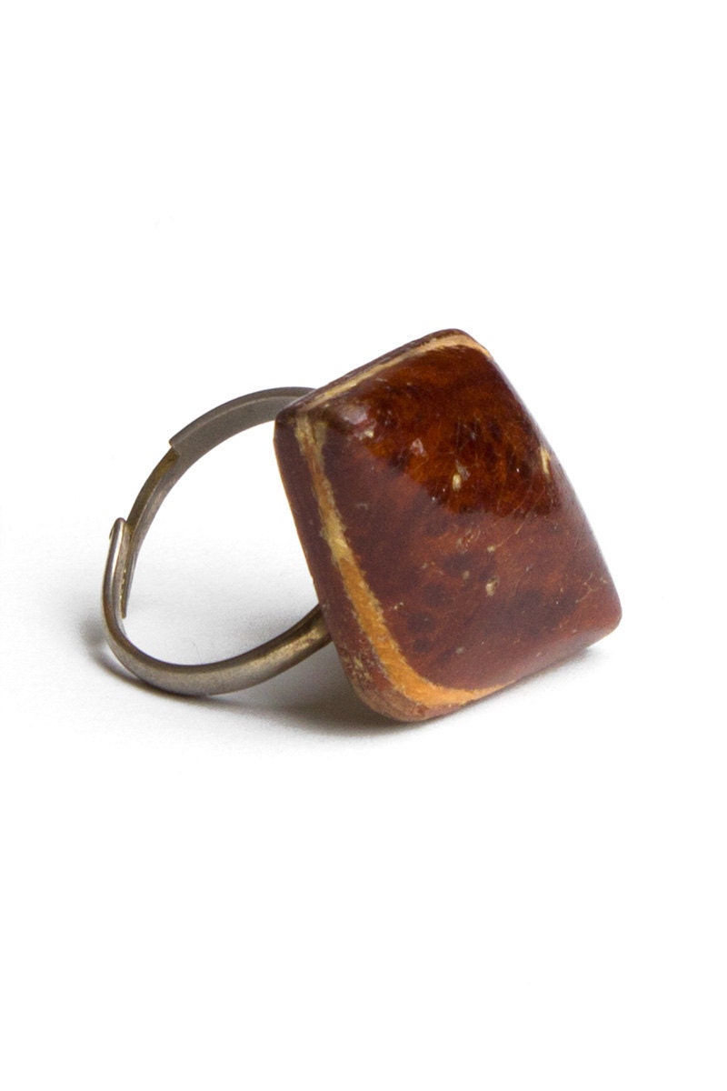 60s Vintage Layered Wood Ring Adjustable Size