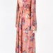 60s Maxi Dress Pink Angel Sleeve Vintage Floral Print Hippie Medium