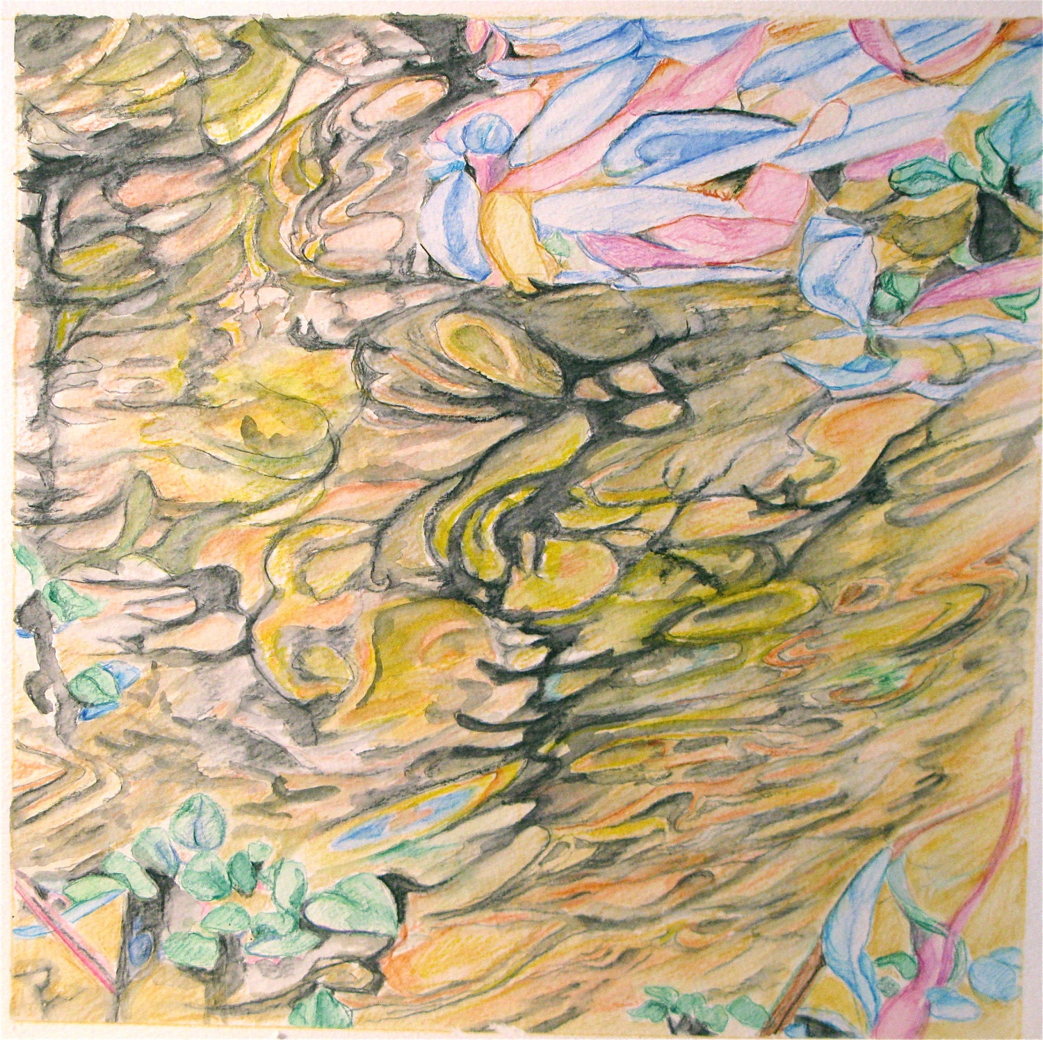 Southern California Mountain Stream at Sunset, watercolor, Pine Creek