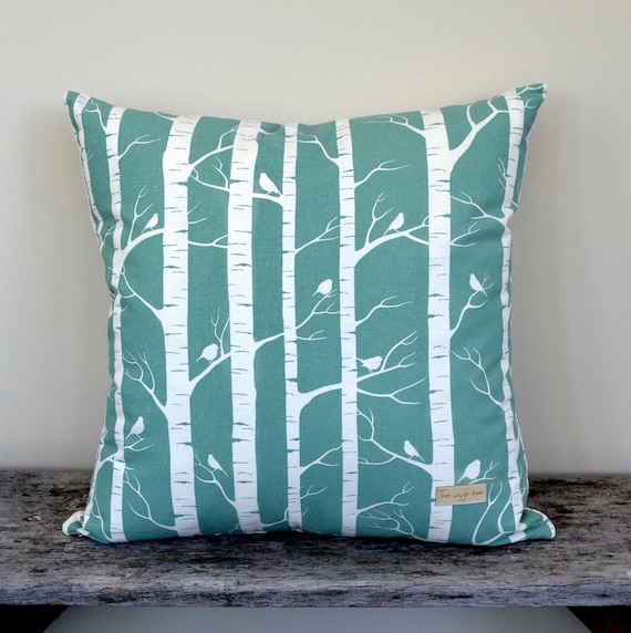 Birch Forest - Organic cotton screen printed cushion cover in aqua.