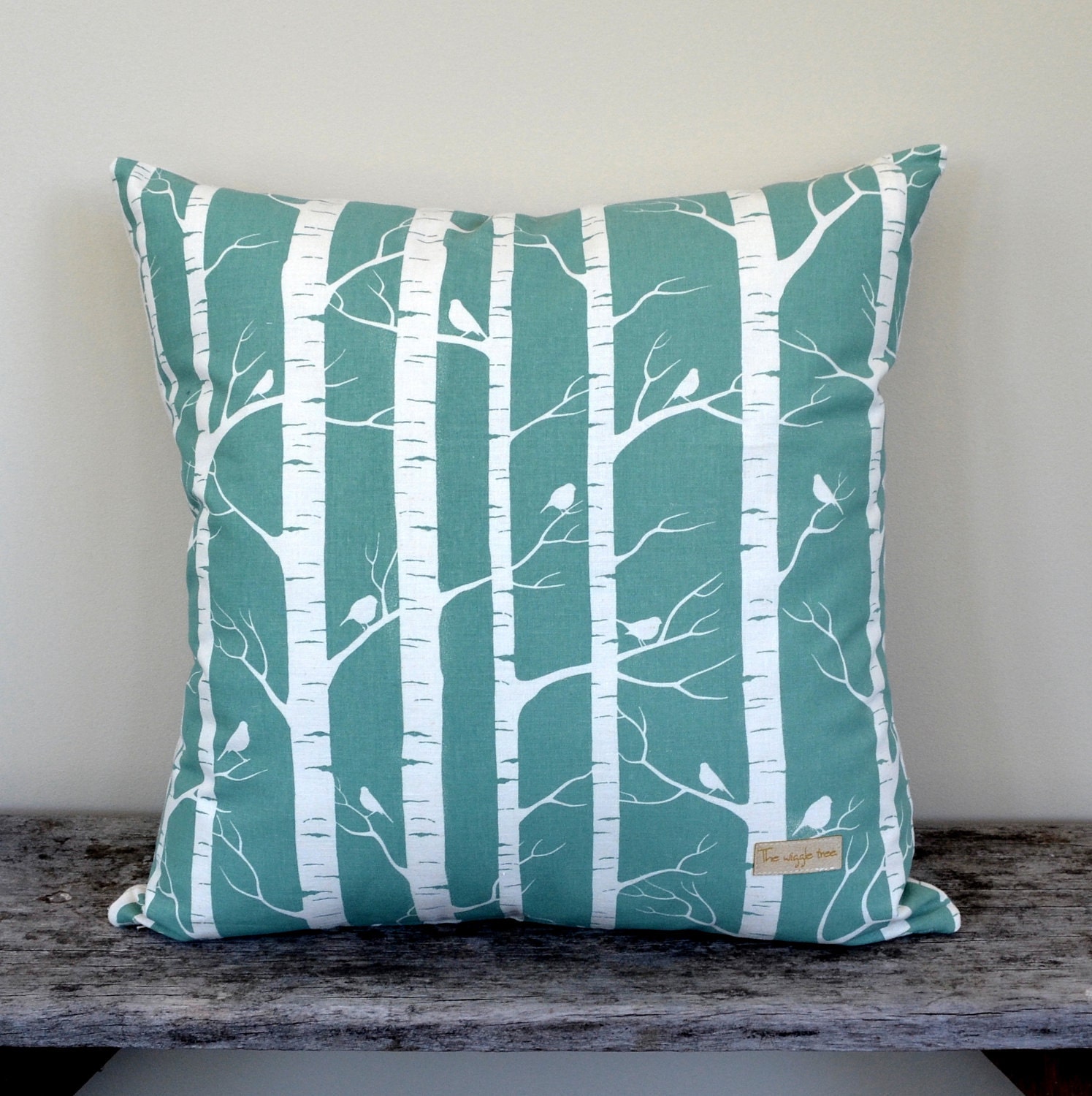 Birch Forest - Organic cotton screen printed cushion cover in aqua.