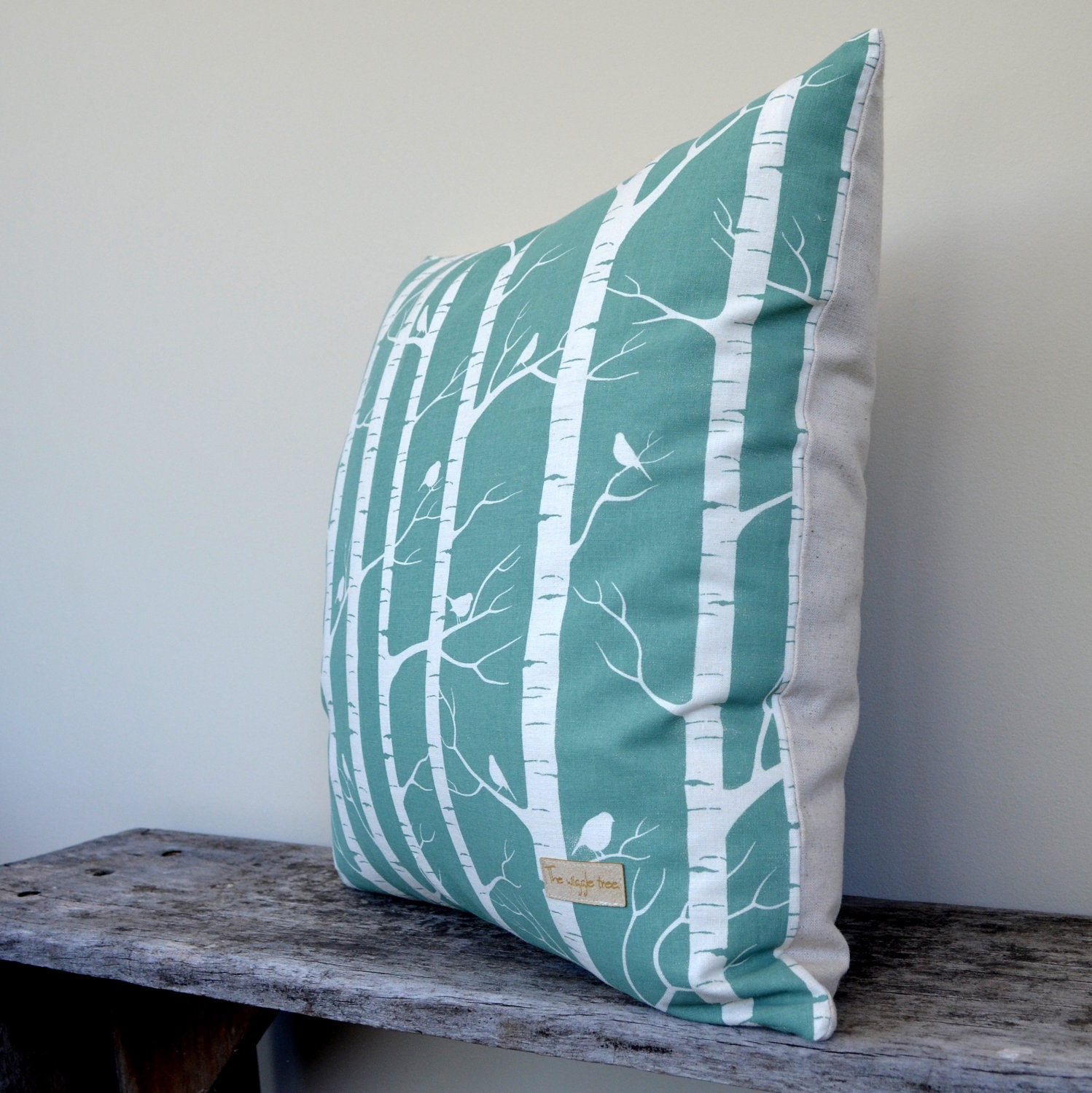 Birch Forest - Organic cotton screen printed cushion cover in aqua.