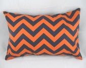 Decorative Pillow Cushion Cover - Accent Pillow - Throw Pillow - Lumbar - ZigZag Chevron Orange Navy - 12 x 18 Inch