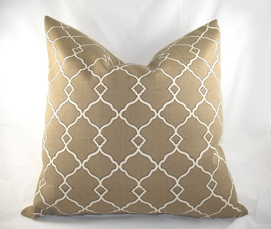 Decorative Pillow Cushion Cover - Accent Pillow - Throw Pillow - Chippendale Fretwork Mocha - Indoor Outdoor - 16 x 16