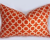 Decorative Pillow Cushion Cover - Accent Pillow - Throw Pillow - Indoor Outdoor - Hockley Mandarin, Orange, White, Khaki - 12 x 18