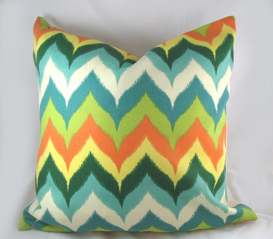 Decorative Pillow Cushion Covers - Accent Pillow - Throw Pillow - Teal Orange Chevron - Indoor Outdoor - 20 x 20