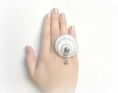 Zipper Spiral ring, zipper design, white ,plated silver ring .YKK Zipper-Ring is adjustable.eco friendly, recycled jewelry