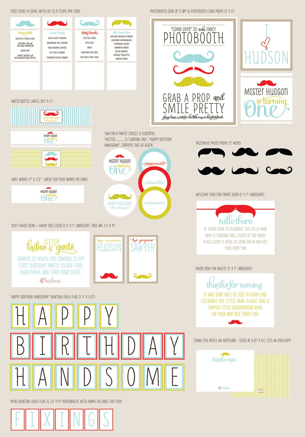Little Man Partie Kit - Happy Birthday Handsome - PRINTABLE Il_570xn
