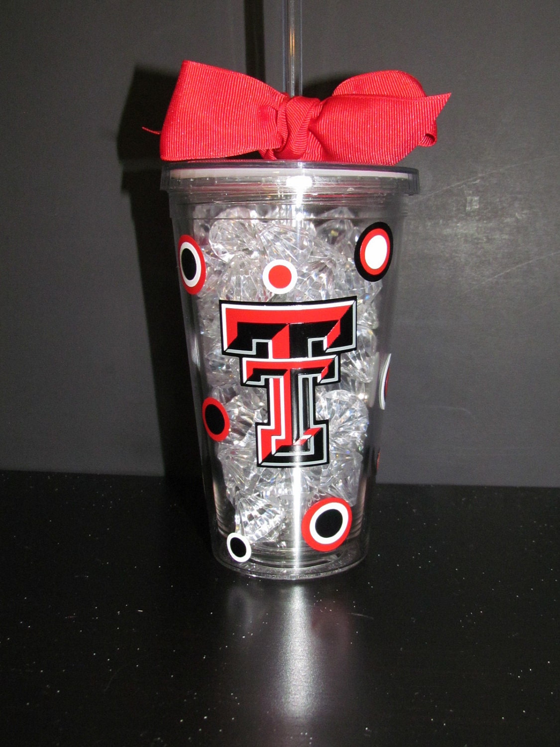 Texas Tech Double walled Insulated Plastic Travel Mug with Lid Straw and Bow