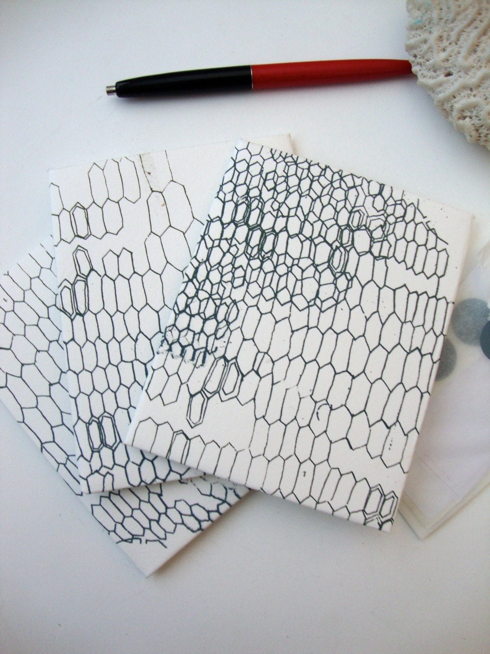 SET Abstract Cards: Plant Cells set of 3 unique screen print envelopes with blank inserts gift cards or gift enclosures