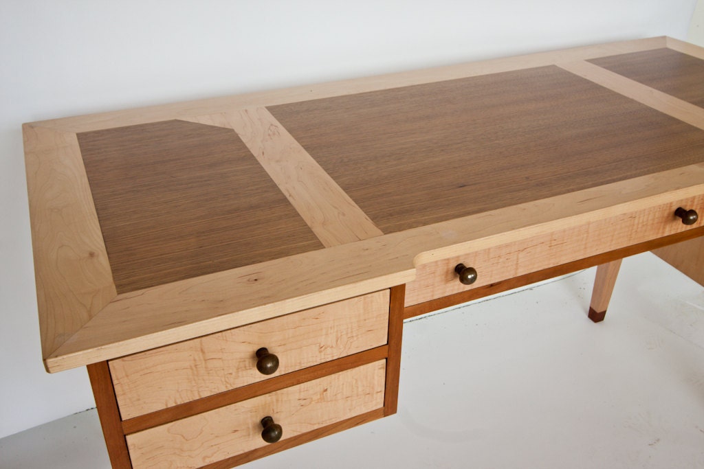 Elegant Walnut, Maple and Cherry Handcrafted Executive Desk - SALE
