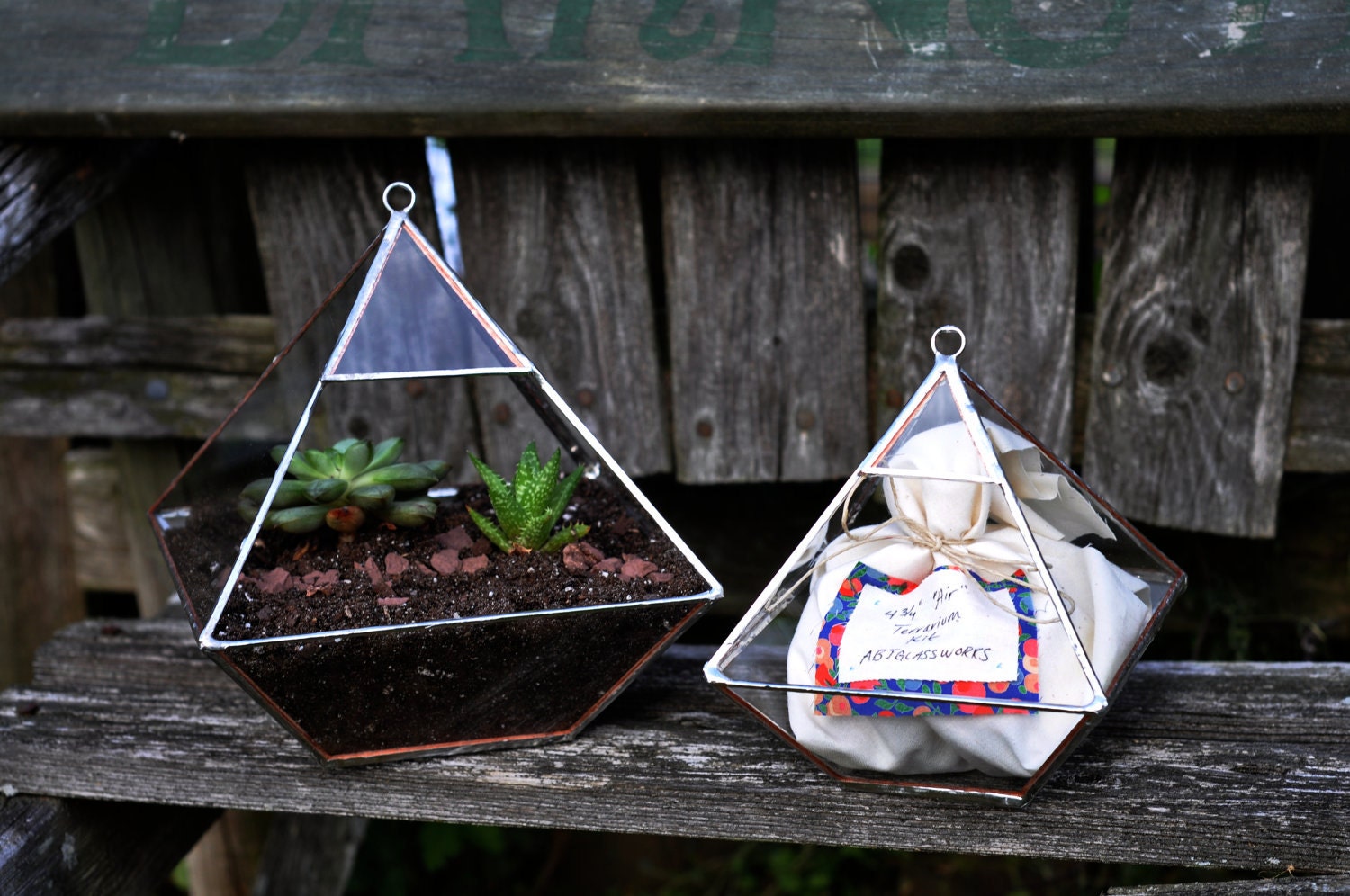 Air Terrarium Kit, pyramid top glass terrarium for hanging or to sit -- copper or silver color -- terrarium supplies -- eco friendly