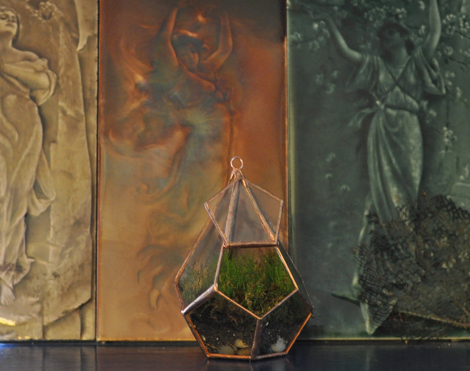 Hanging Teardrop Glass Terrarium with Door -- moss terrarium -- stained glass terrarium -- terrarium supplies -- eco friendly