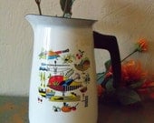 Vintage Turkey Enamel Pitcher Art Deco Styling Thanksgiving Theme Pitcher - Totally Kitch and Super Fun