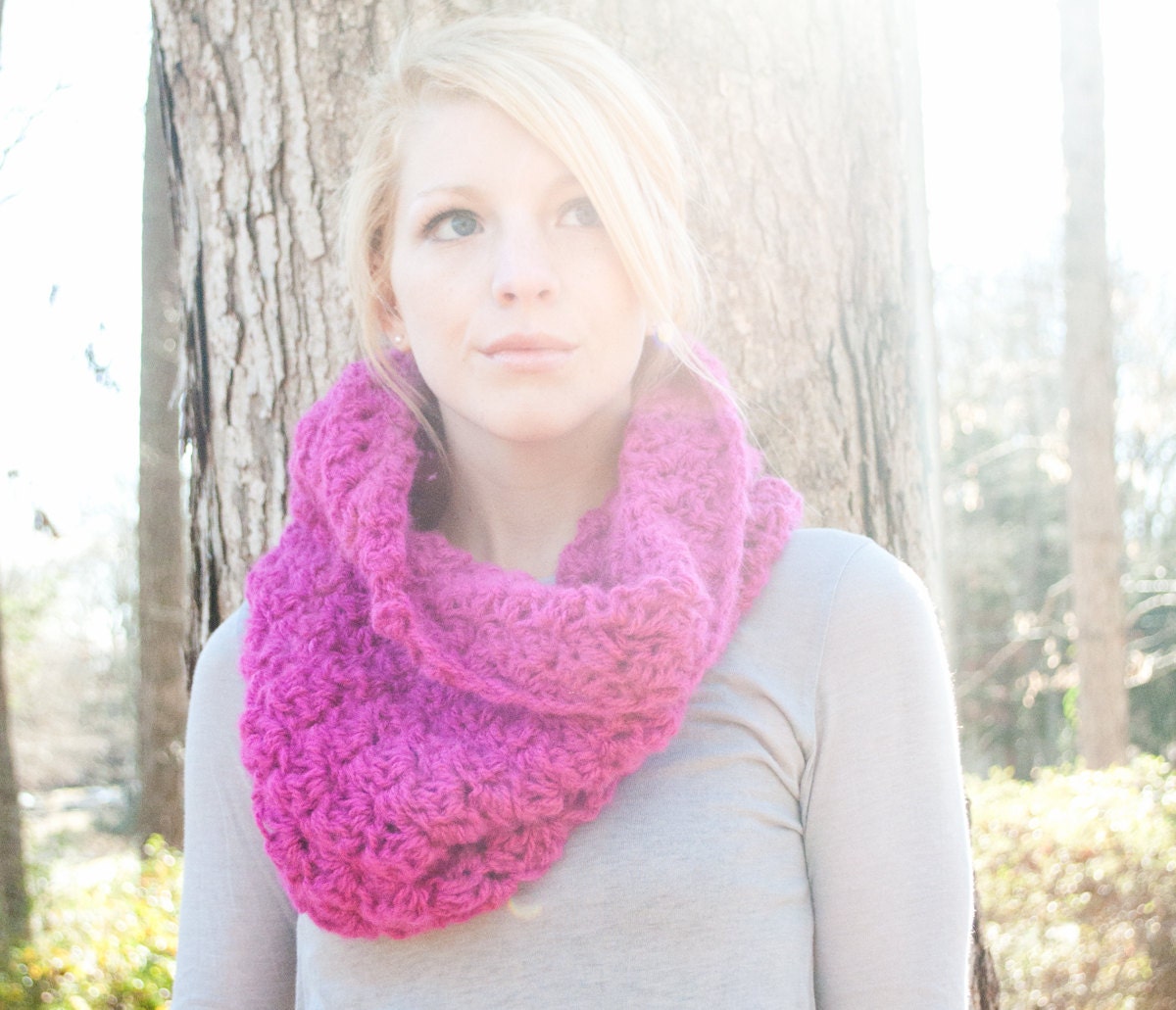 The Chunky Cowl Scarf Shawl Hood - Hot Pink Fushia
