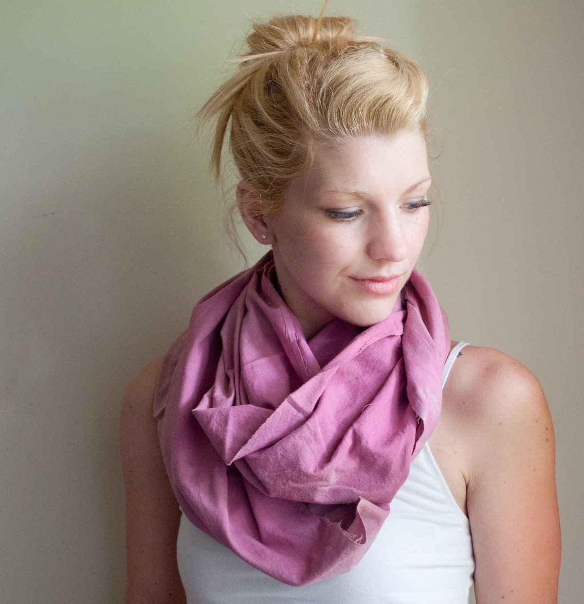 infinity scarf cowl handdyed - dusty magenta - lightweight cotton