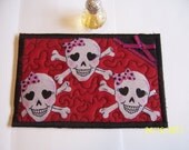 Quilted Postcard - Handmade  Postcard - Embroidered Postcard - Patchwork  Postcard - Skulls