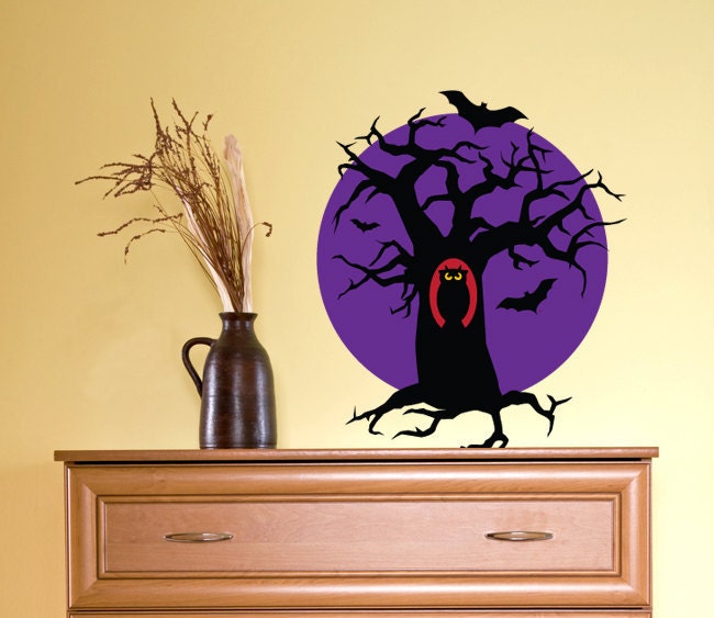 Halloween Owl in Spooky Tree Wall Decal, Owl and Tree Wall Decal for Windows or Walls