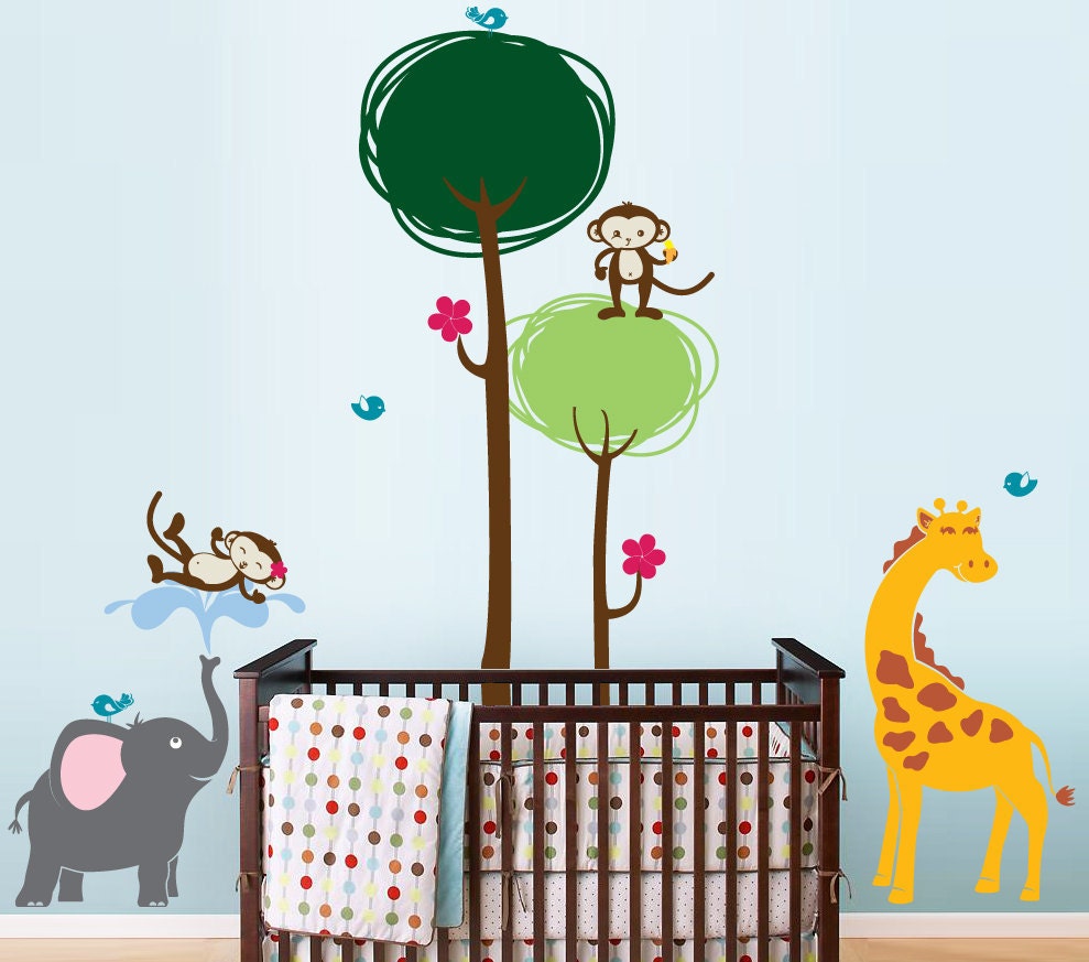 Safari Jungle Friends, Jungle Animal Vinyl Wall Decal for Nursery - SMALL Set
