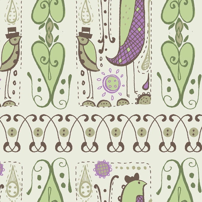 Bird Duet in Green by Sarah Watts for Blend Fabrics