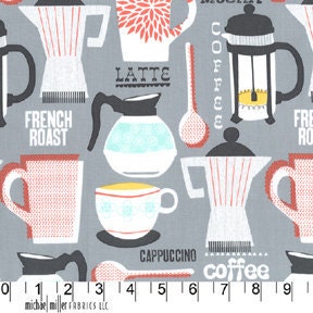 Michael Miller Fabric- Kitchen Collection- French Roast in Gray - Novelty Fabric