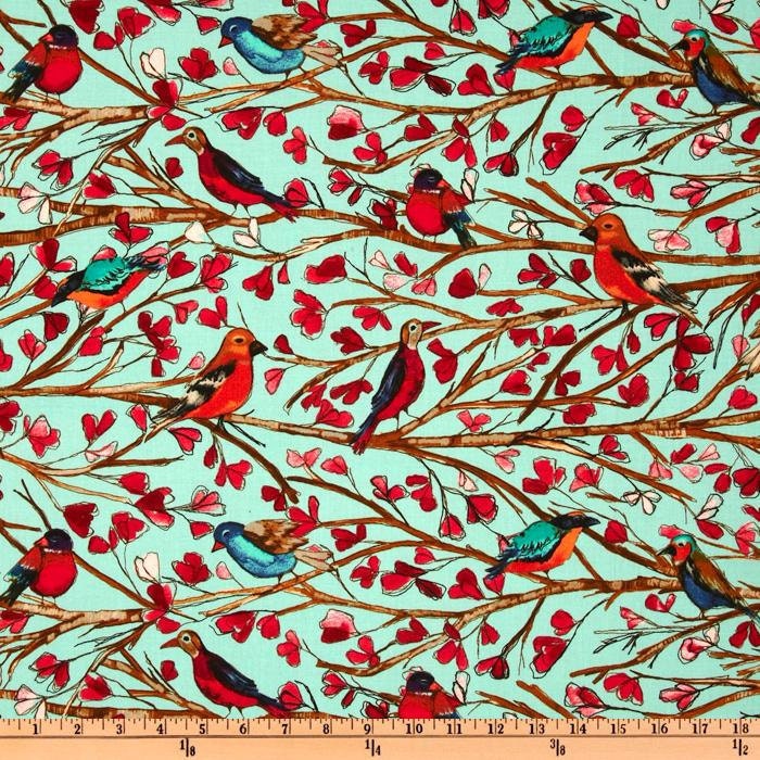 Michael Miller Fabric-Garden Wall Collection - Wing Song- Aqua by Laura Gunn