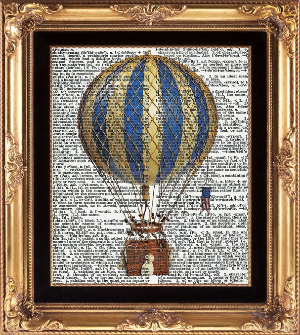 AIR BALLOON - Vintage Dictionary Print Beautiful Antique Air Ballon Wall Room Home Decoration Art Interior Design to Frame - LoveThePicture