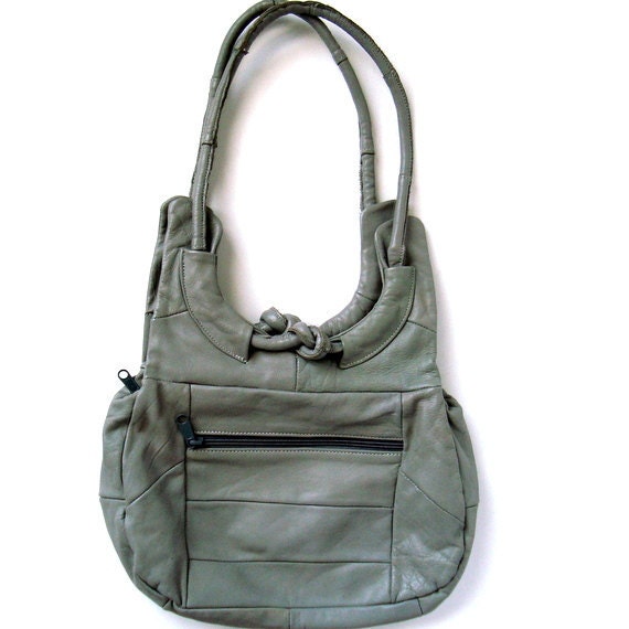 Vintage 70s Hobo Gray Leather Handbag