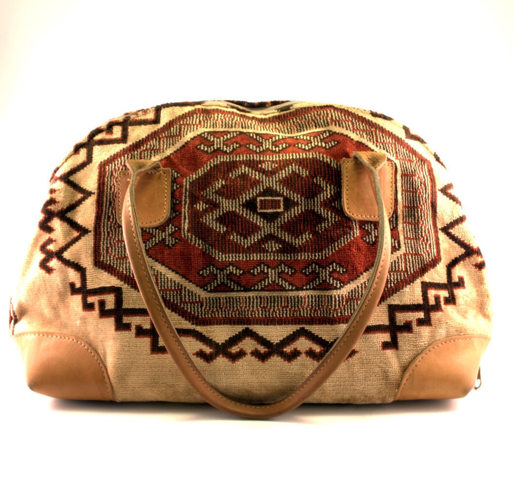 Vintage Southwestern Tapestry Brown Leather Handbag