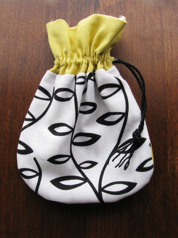 Draw string Pouch fabric Leaf Pattern
