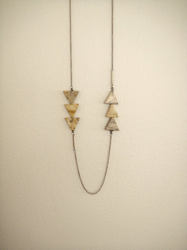 Terra - Rustic Earthy Triangles Necklace on Long Brass Chain - Long Necklace