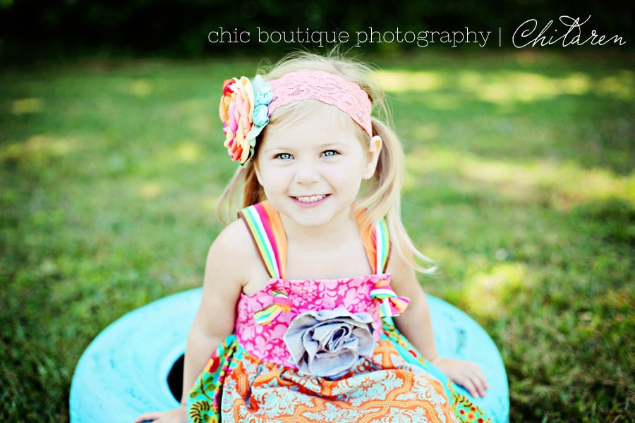 sunset boho chic lace headband made to match Lottie Da baby