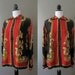 vintage 1980s red black and gold silk blouse with italian pattern