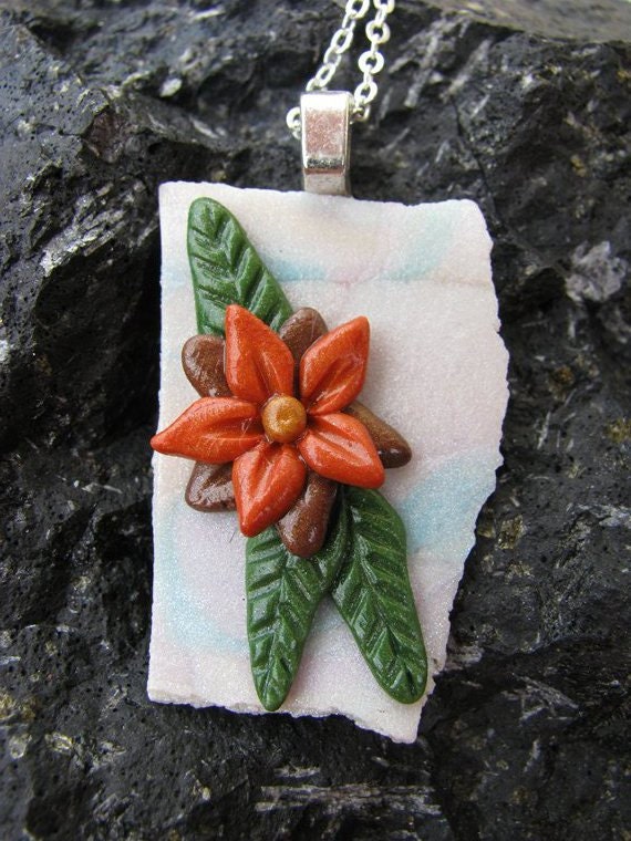 Faux Mother of Pearl Polymer Clay Pendant "Little Copper"