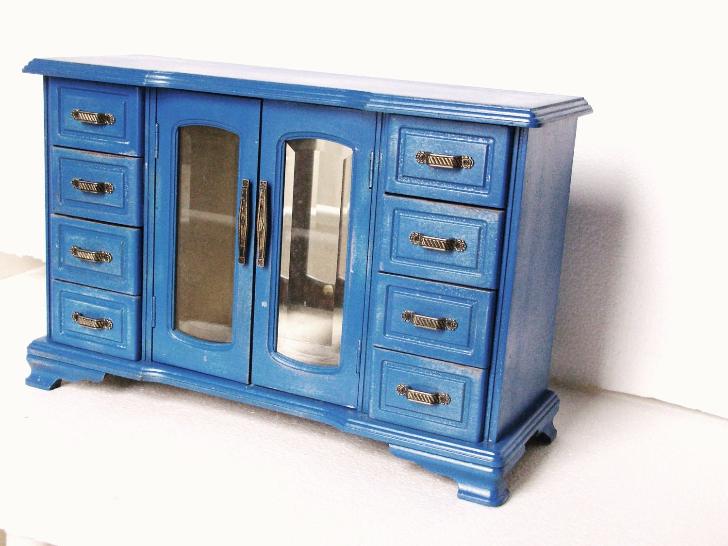 SALE....SALE....Ucycled and refurbished Nickle undertone with True blue overlay...Distressed Musical Jewelry box