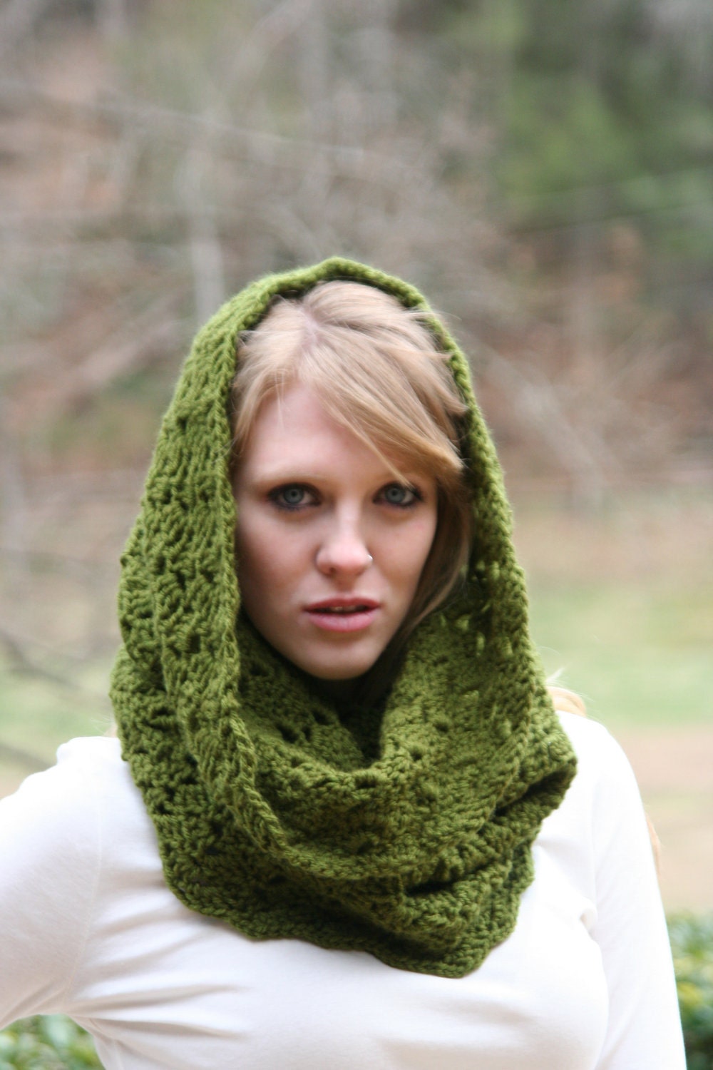 Olive Green - Textured Cowl Scarf - crochetgallery
