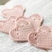 Set of 5 Crochet hearts applique Wedding decoration embellishment pale pink shabby chic