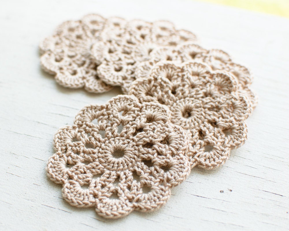 crochet flower applique Beige Neutral Wedding Decoration Embellishment set of 5 Christmas decoration