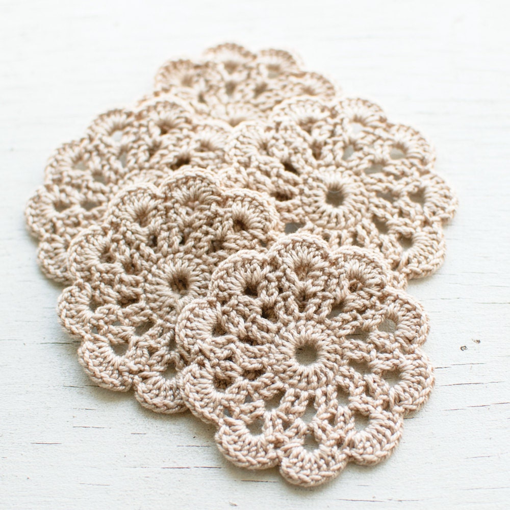 crochet flower applique Beige Neutral Wedding Decoration Embellishment set of 5 Christmas decoration