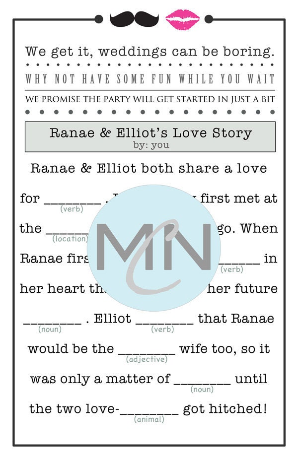 Printable Mad Lib for Wedding // Unique Program Insert // Table Setting