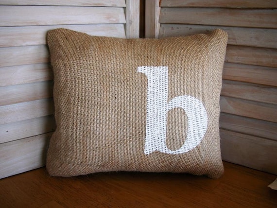 Initial Burlap Pillow FREE SHIPPING 12" x 10"  -- Initial Pillow-  Burlap Pillow-Decorative Pillow- Bridesmaid Gift-Pillow