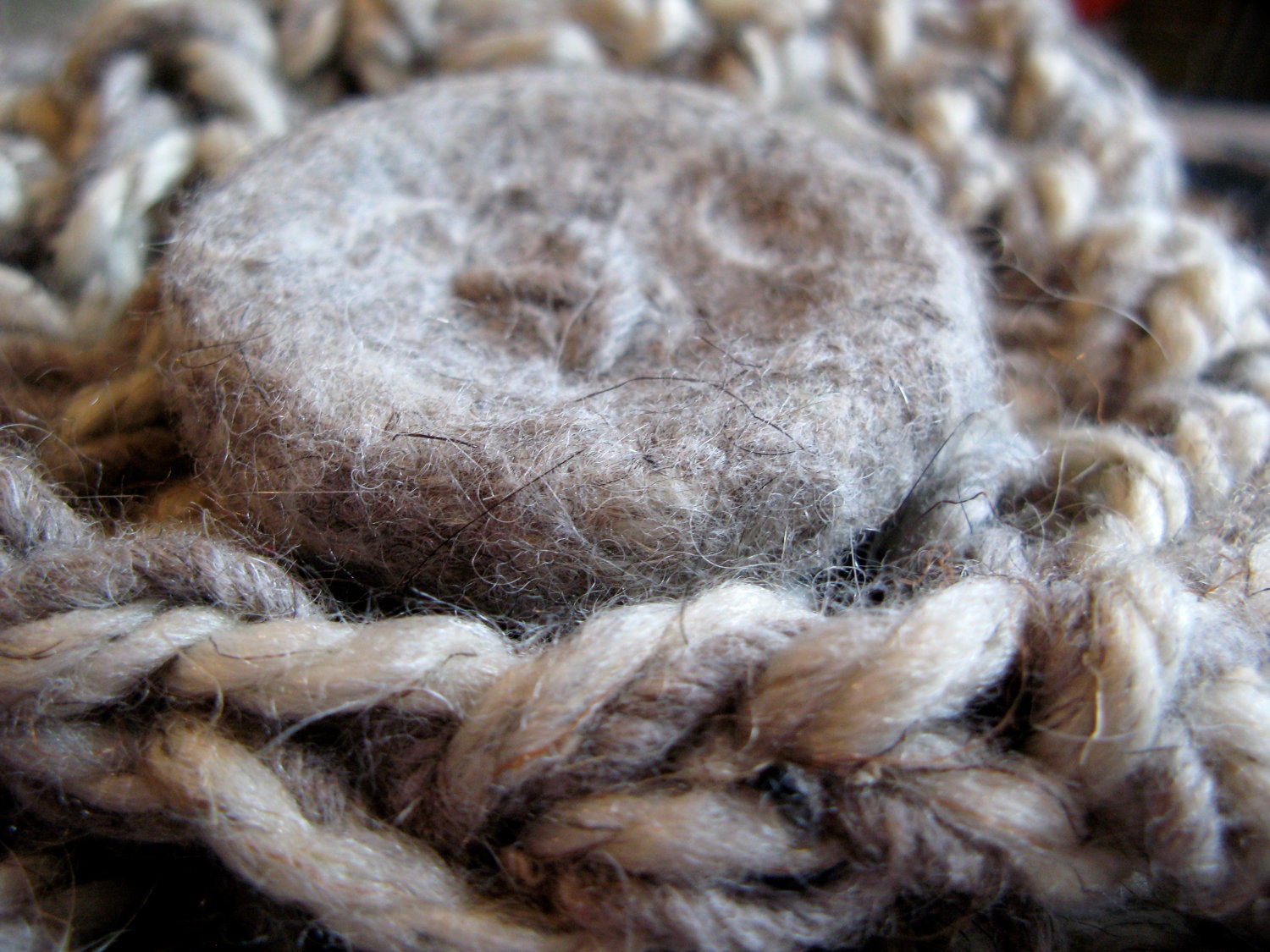 Super Wide, Chunky-Knit Cowl / Scarf with two handmade felted buttons - ecru and brown