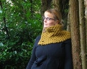 Wide Chunky-Knit Cowl / Scarf with two handmade felted buttons - MADE-TO-ORDER