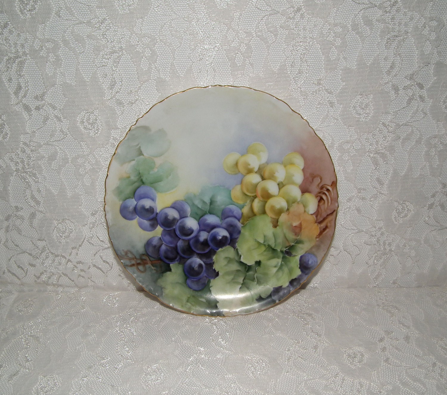 Handpainted plate with green and purple grapes marked Rosenthal Bavaria