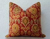 Decorative Pillow Cover -  Accent Pillow - Throw Pillow - Home Decor Designer Fabric - SAME Fabric Both Sides - Scarlet Red/Multi - Ikat