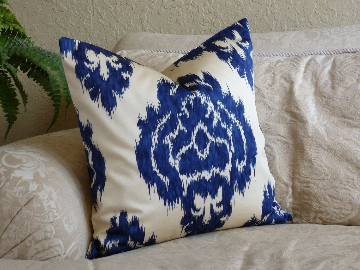CUSTOM ORDER For Amy - Duralee Home Decor Designer Fabric - SAME Both Sides - Dark Blue/Cream Ikat