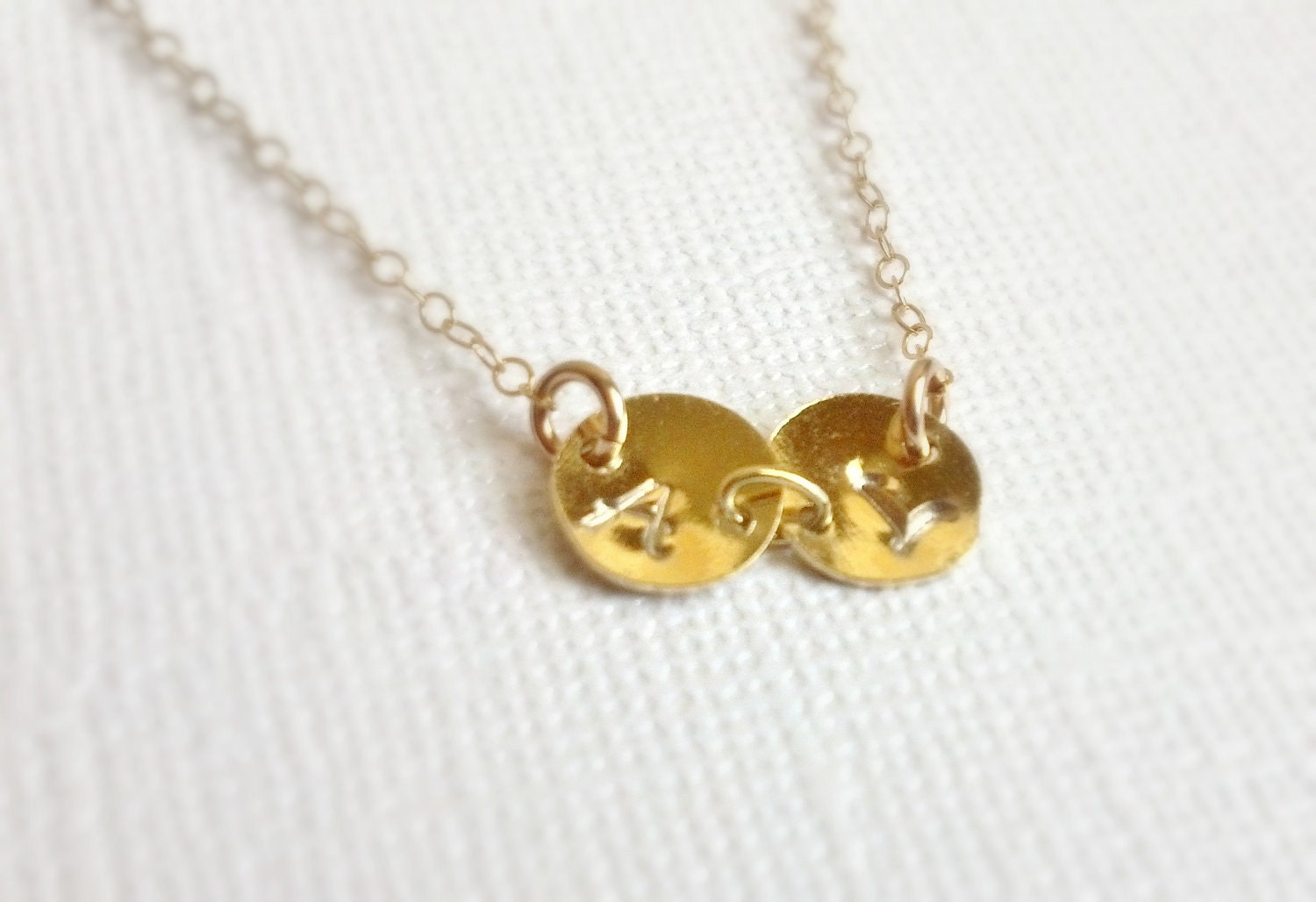 Mother's Day Sale Personalized Two Initial Gold Disc Necklace- Sister, Best Friends Necklace