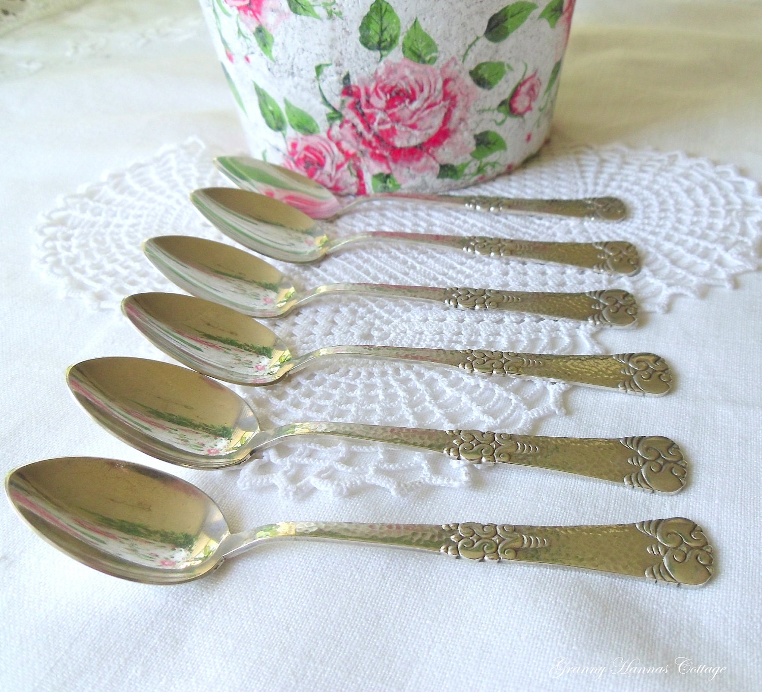 Demitasse spoons silver plate hammered vintage Swedish set of six